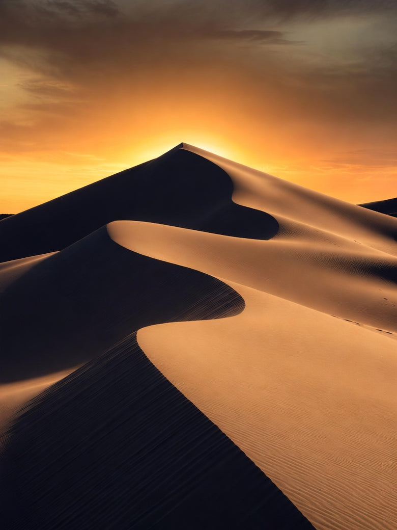 Dune, Last Light — a sand ridge at sunset